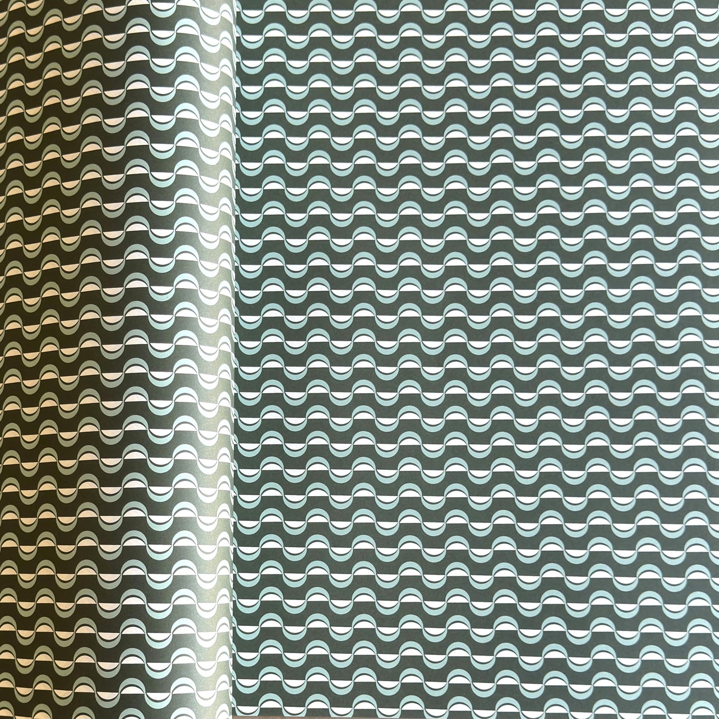 wavy striped geometric wrapping paper in forest green, aqua and white, by Ola Studio 