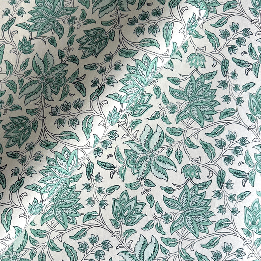 wrapping paper with repeat botanical floral pattern in light aqua by Paper Mirchi
