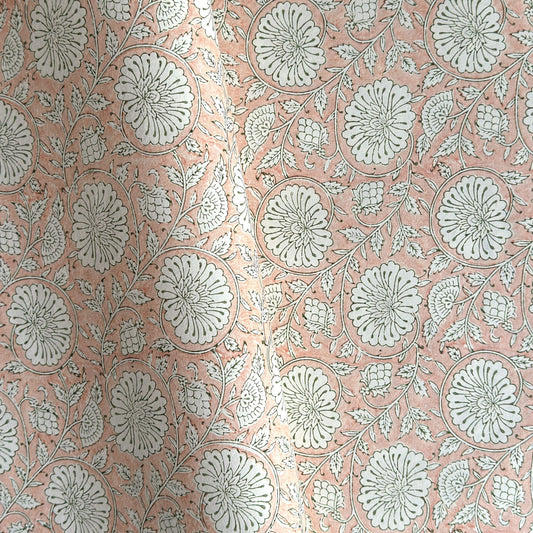 wrapping paper with repeat botanical pattern in light coral pink by Paper Mirchi
