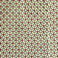 Hand block printed wrapping paper with a floral checked pattern in sage green and red.