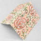 hand block printed greetings card with repeat floral pattern in coral and green, by Paper Mirchi