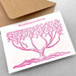 letterpress greetings card of a drawing of a fruit tree, pink ink on white by Passenger Press