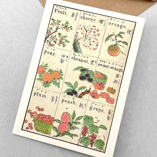 greetings card with drawings of japanese fruits by The Pattern Book