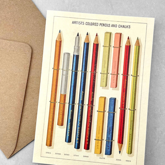 greetings card with drawing of colourful pencils and chalks by The Pattern Book