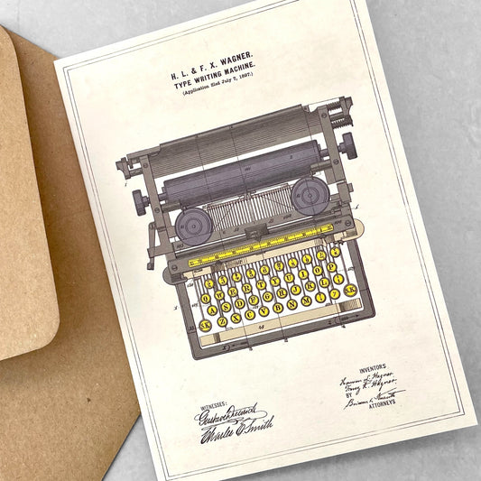 greetings card with drawing of a vintage typewriter by the Pattern Book