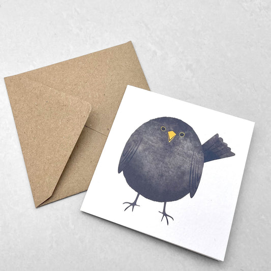 small greetings card with an illustration of a blackbird, by Ruth Thorpe Studio
