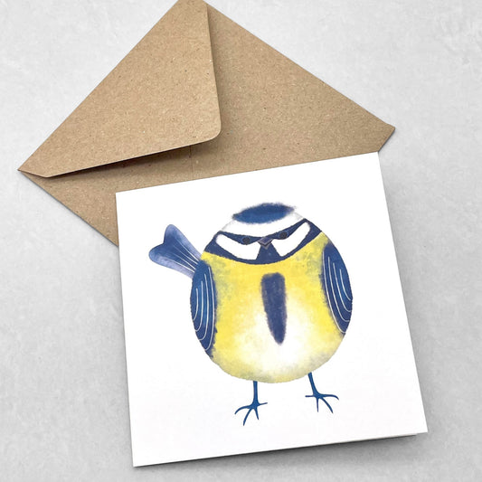 small greetings card with an illustration of a blue tit, by Ruth Thorp Studio