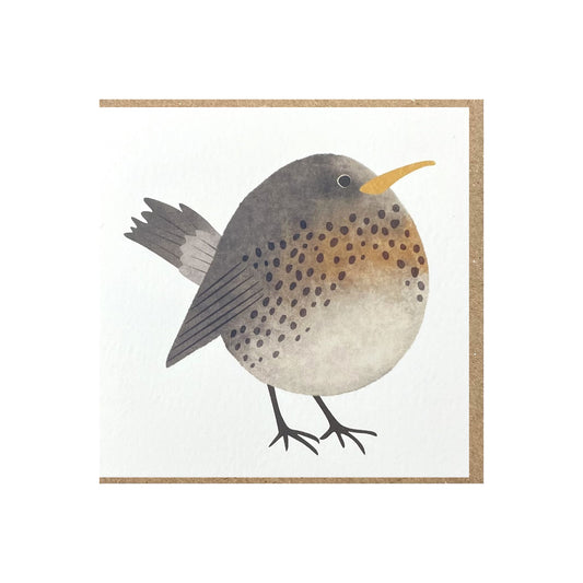 small greetings card with an illustration of a fieldfare bird, by Ruth Thorp Studio