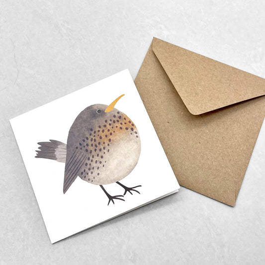 small greetings card with an illustration of a fieldfare bird, by Ruth Thorp Studio