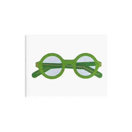 Mini greetings card with an image of a green pair of spectacles. By Scout Editions.