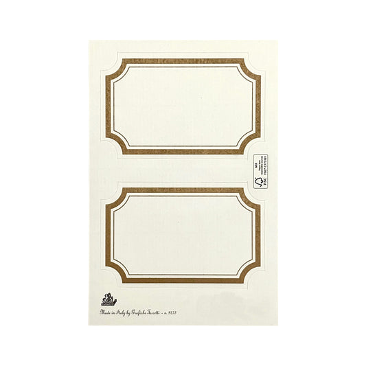 Adhesive labels made of ivory paper with a gold rectangular border by Grafiche Tassotti