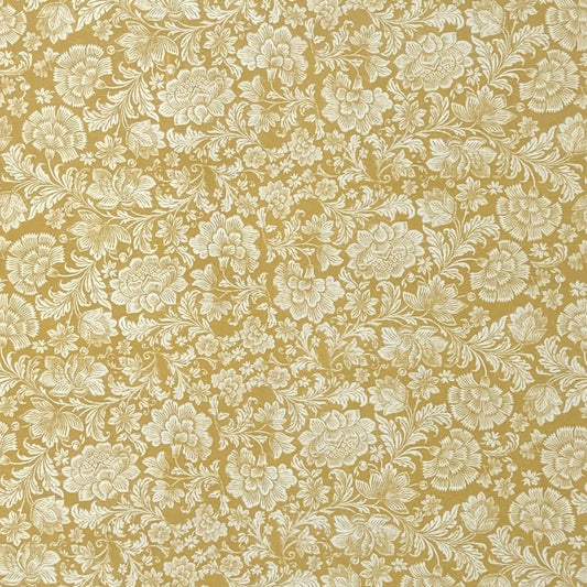 floral italian florentine wrapping paper with a white repeat floral on a mustard background
