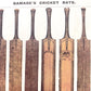A greetings card with images of cricket bats adapted from a vintage catalogue. by The Pattern Book. Close-up