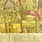 Greetings card by The Pattern Book that has a drawing of the first 78 high buildings of the old world. Close up of the detail of the drawings