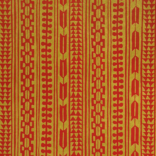 vintage katazome-shi stencil-dyed small papers from Japan. Aztek style pattern in gold and red. 