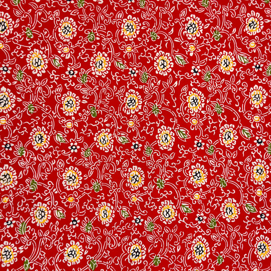 vintage katazome-shi stencil-dyed small papers from Japan. Japanese floral pattern in red, white, yellow and green. 