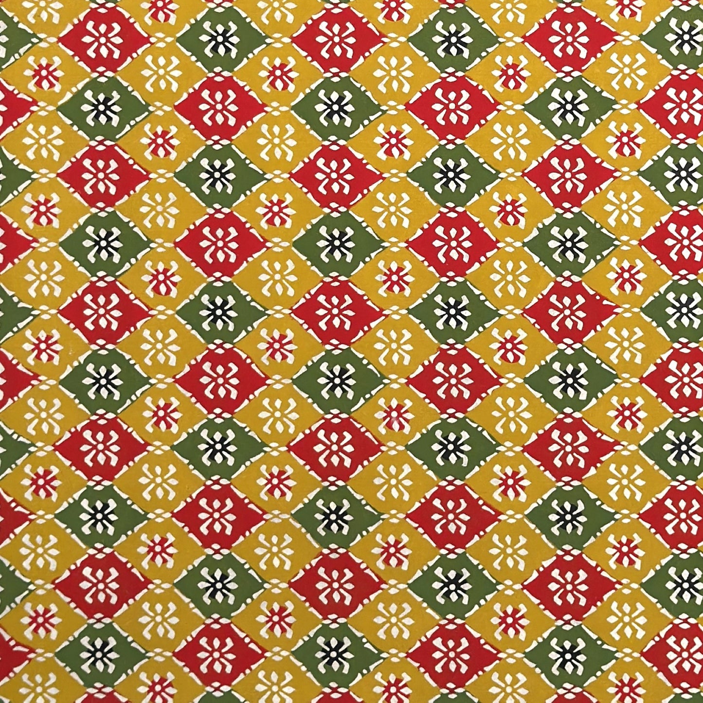 vintage katazome-shi stencil-dyed small papers from Japan. Japanese check pattern in mustard, red and green. 