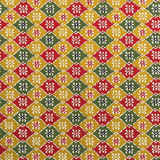 vintage katazome-shi stencil-dyed small papers from Japan. Japanese check pattern in mustard, red and green. 