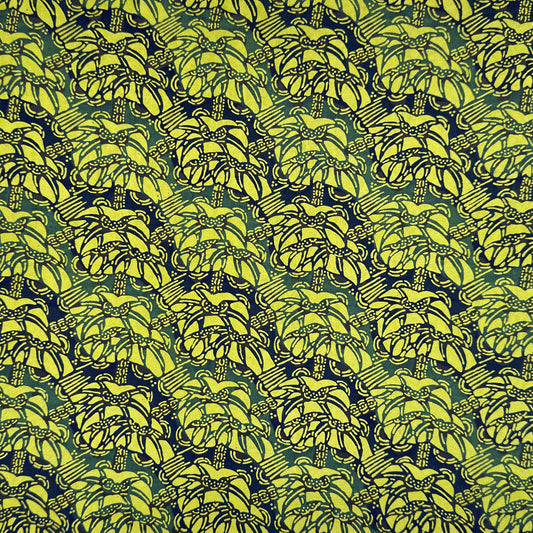 vintage katazome-shi stencil-dyed small papers from Japan. Lime green paper with dark green and blue Japanese botanical pattern. 