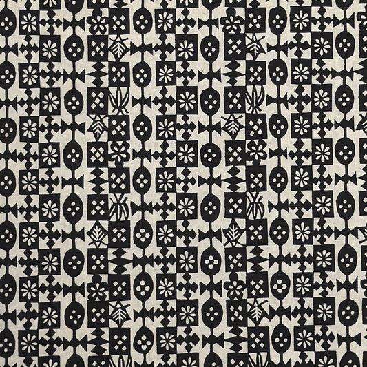 vintage katazome-shi stencil-dyed small papers from Japan. Cream paper with black geometric design. 