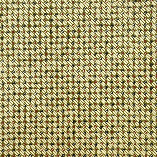 vintage katazome-shi stencil-dyed small papers from Japan. Cream paper with olive and red lattice pattern. 