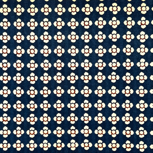 vintage katazome-shi stencil-dyed small papers from Japan. Navy paper with cream and red flower motif. 