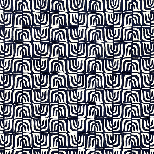 vintage katazome stencil dyed paper. cream paper with a navy wave pattern. 