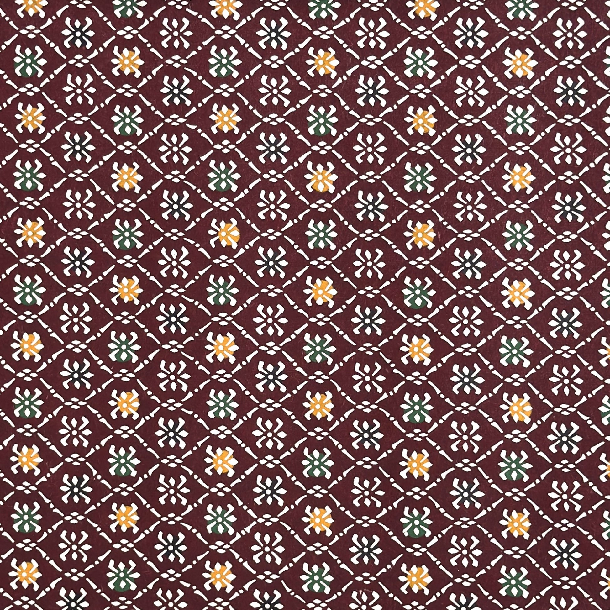 vintage katazome stencil dyed paper. Brown paper with white check motifs. 