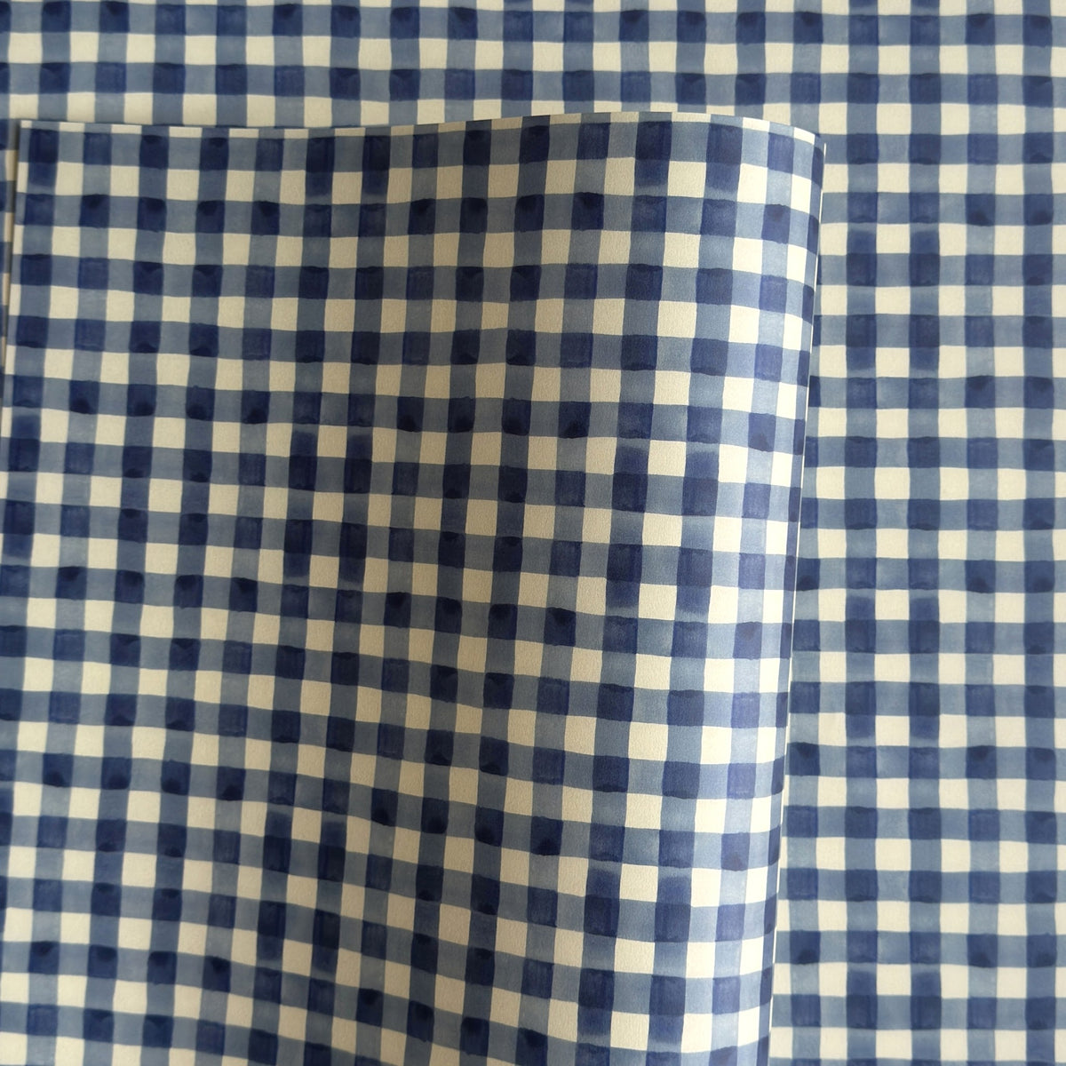blue and white gingham patterned wrapping paper by Wanderlust