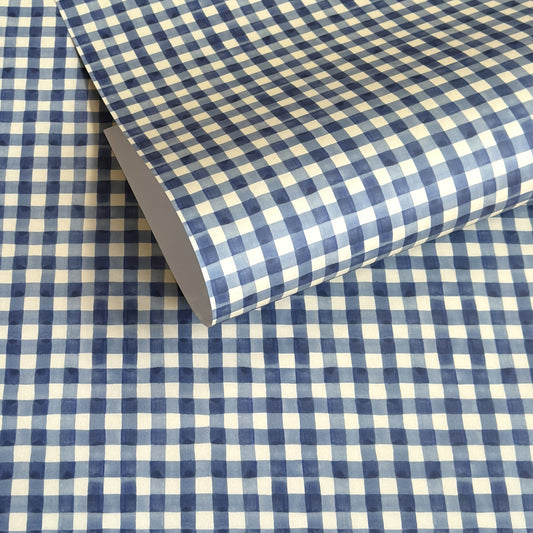 blue and white gingham patterned wrapping paper by Wanderlust