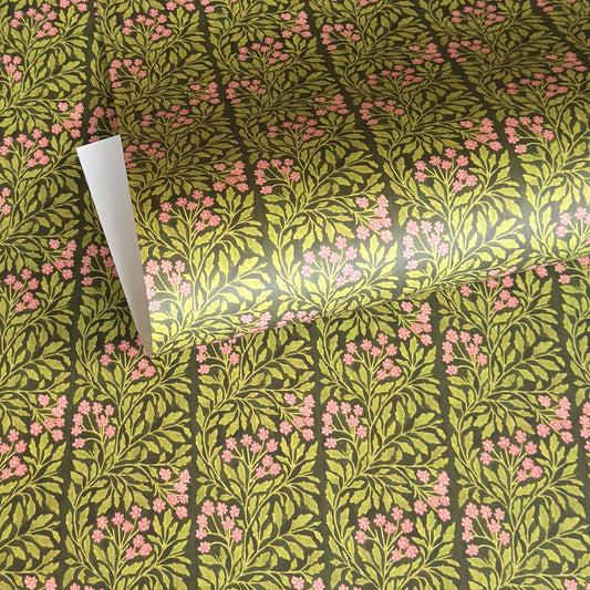 floral patterned wrapping paper in green and pink