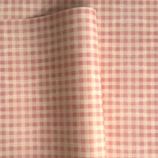 Checkered pattern wrapping paper with pink and beige squares
