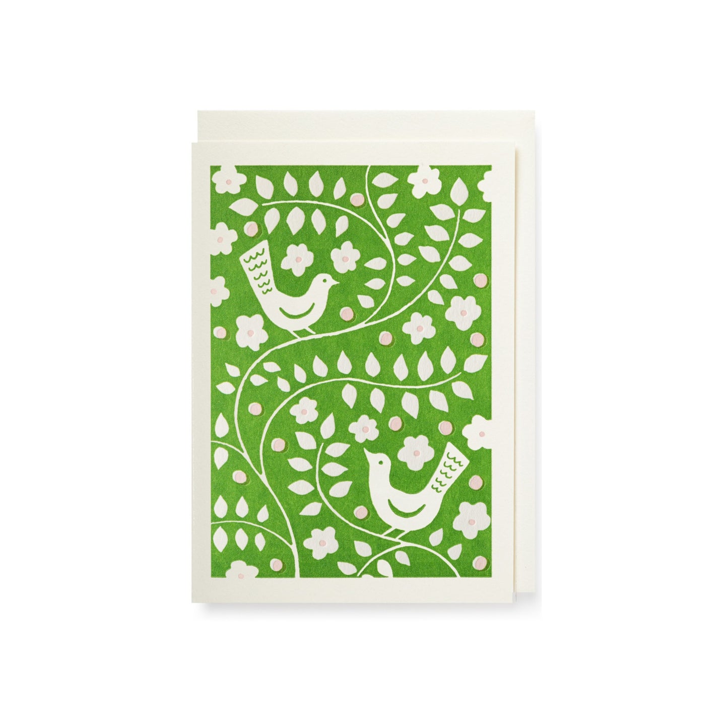 small greetings card with green bird and flowers design by Archivist Gallery