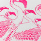 small greetings card with pink flamingos, close up of the card