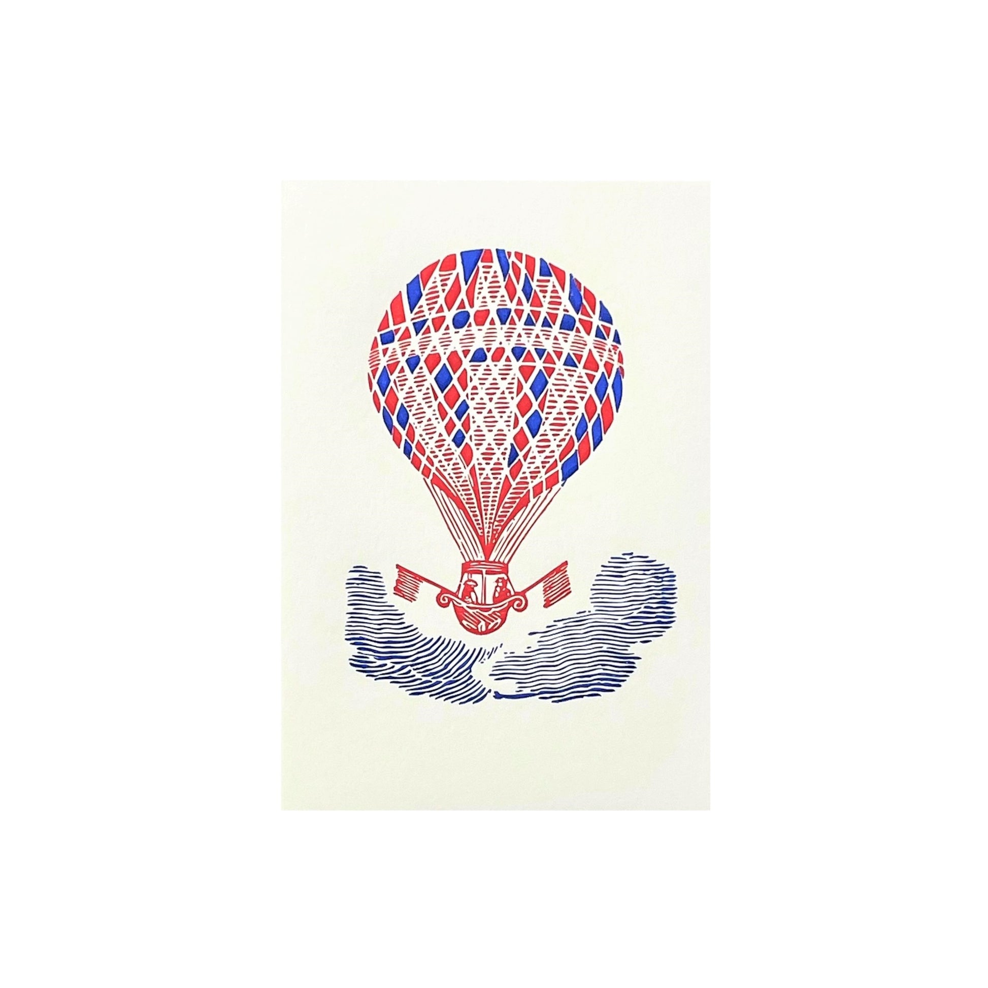 small greetings card of a red and blue hot air balloon, by Archivist Gallery