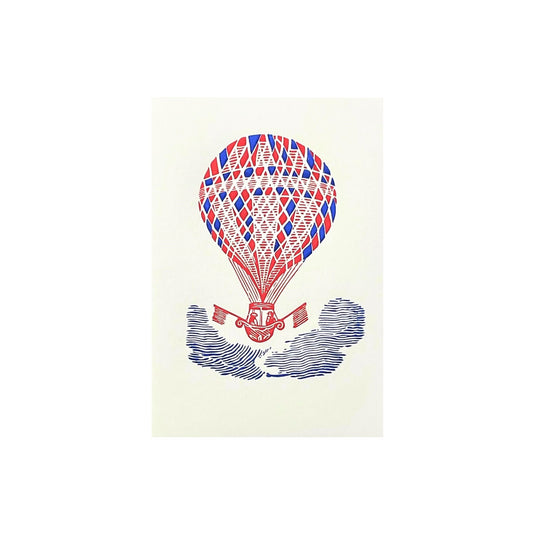 small greetings card of a red and blue hot air balloon, by Archivist Gallery