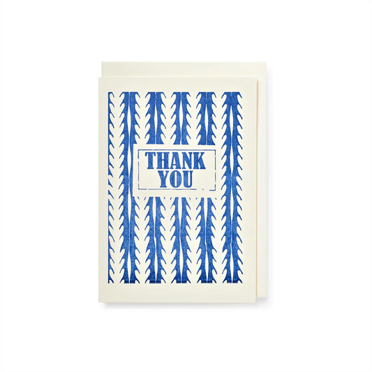 small greetings card with thank you message in blue and geometric pattern, by Archivist Gallery