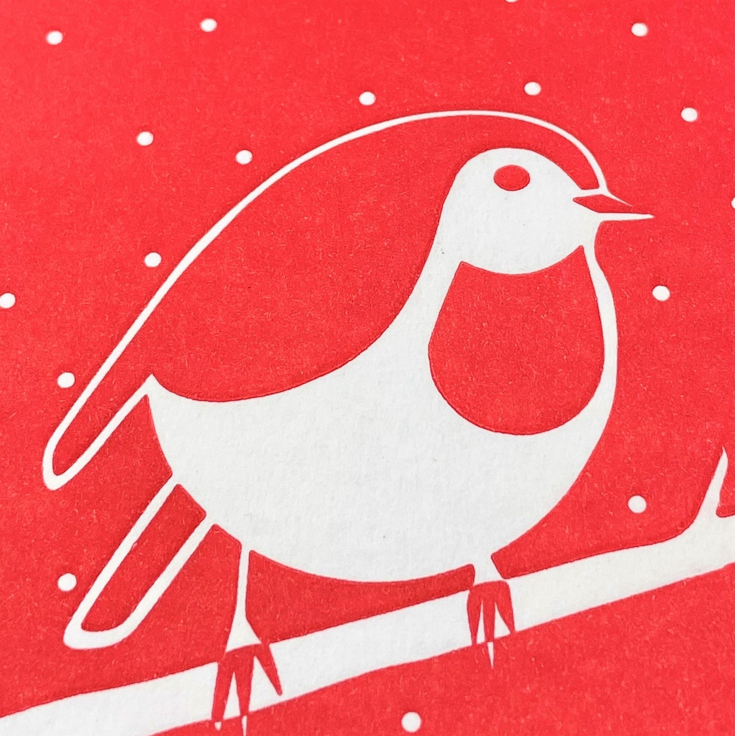 small greetings card of a red robin in the snow, close up of the card
