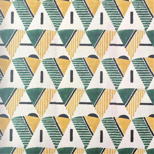 wrapping paper with yellow and green triangular geometry repeat design by Artisan Design. Design Silver Studios