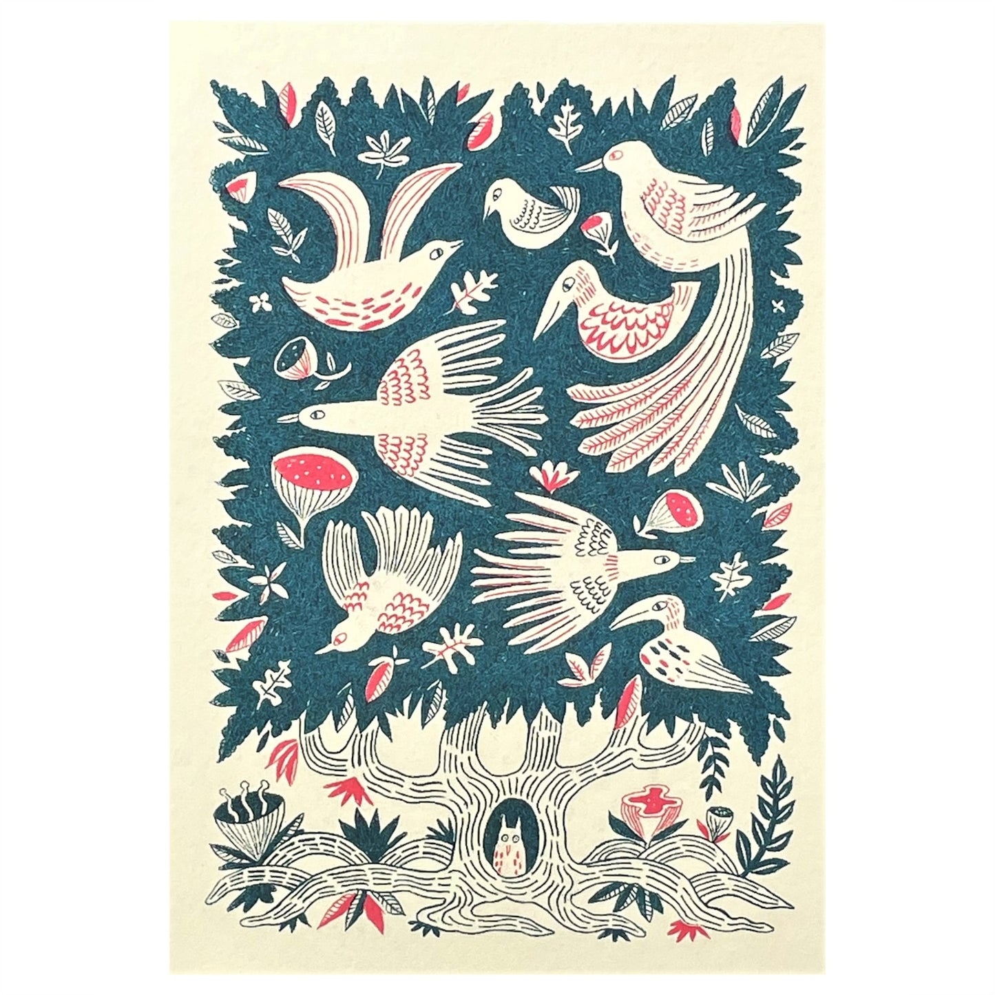 greetings card showing  birds in a tree by Canns Down Press