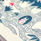 greetings card showing birds in a tree, close up of the card