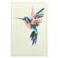 greetings card of a colourful humming bird in flight by Com Bossa Studio
