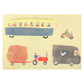 greetings card with drawings of vintage automobiles by Elizabeth Harbour