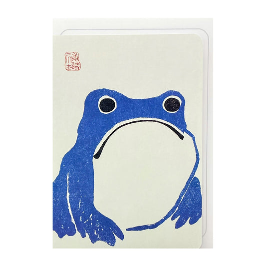 greetings card of a japanese frog coloured blue by Ezen Design