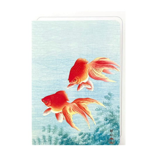 greetings card showing a drawing of two orange goldfish swimming  by Ezen design