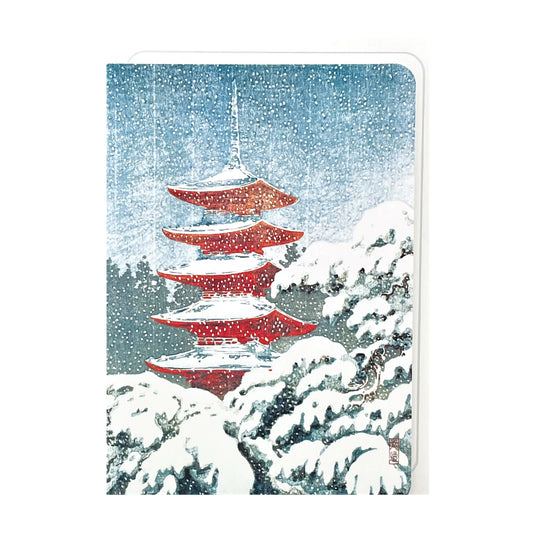 greetings card of nikko pagoda in the snow by Ezen Design