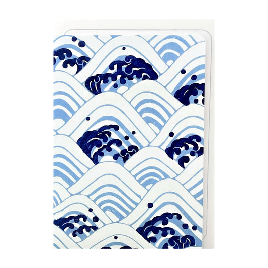 greetings card of a japanese wave pattern in pale and dark blue by Ezen Design