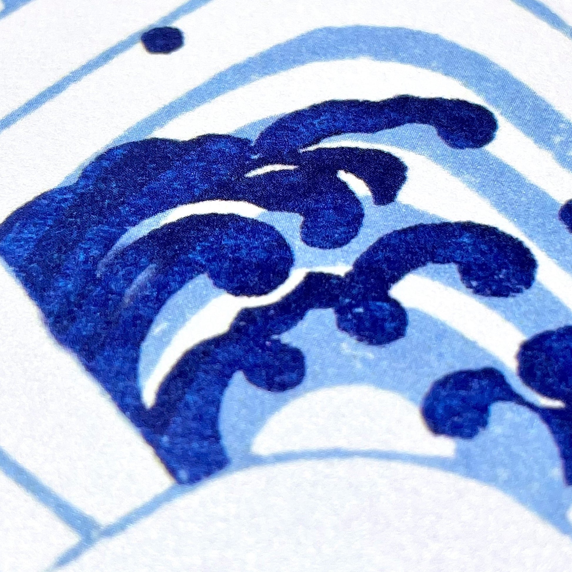 greetings card of a japanese wave pattern in pale and dark blue, close up of the pattern