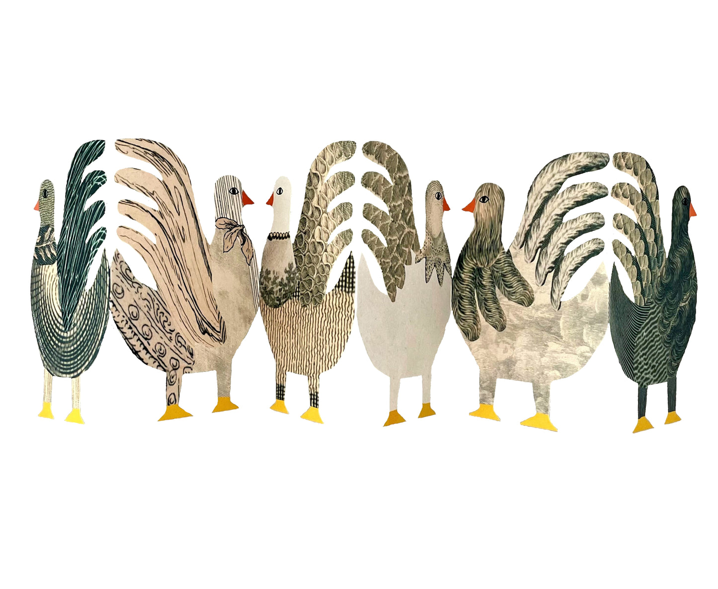 concertina greetings card with six chickens each on a separate fold by Hadley Paper goods