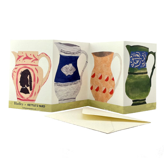 concertina greetings card of four patterned jugs on four folds, by Hadley Paper Goods